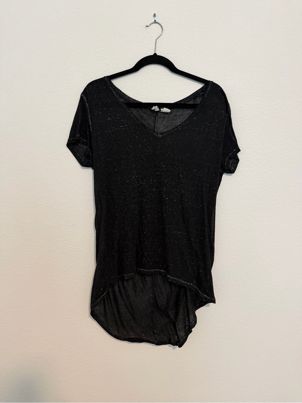 Divided  top Black V-Neck High-Low Tee medium